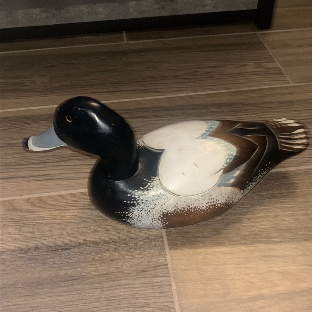 Handcrafted Duck Figurine - Black, White, and Brown